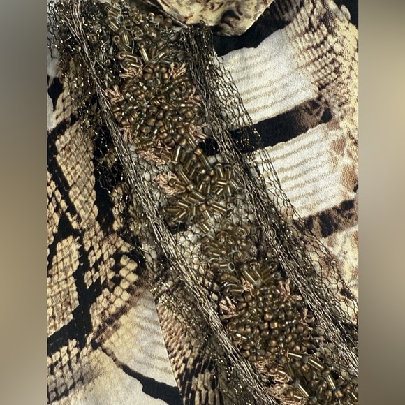 Vintage Albert Makali 100% Silk Animal Print Beaded Dressy Blazer Ruffle Hem 2 - Picture 4 of 14